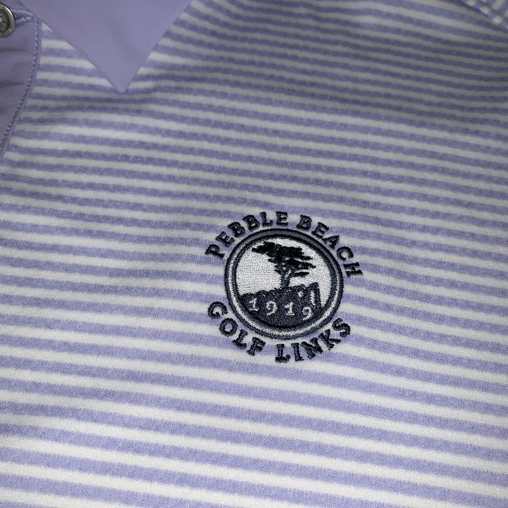 Adidas Polo Shirt Mens Large Purple Stripe Pebble Beach Golf HEAT RDY Primegreen - Picture 3 of 11